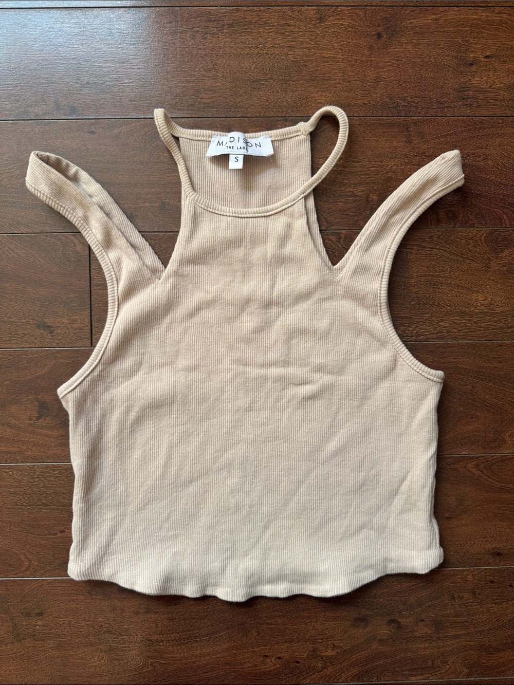 Women's Beige Cropped Ribbed Tank Top